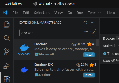 Installation de l'extension Docker dans VS Code